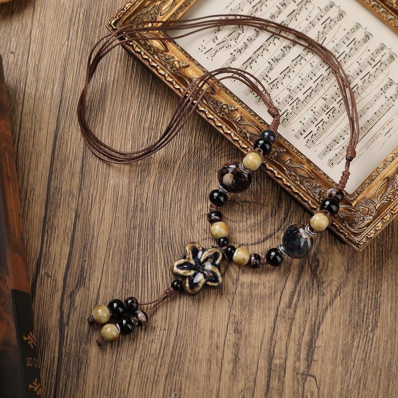 DS Boho Beaded Necklace for Women–Colorful Ceramic & African Tribal Beads, Adjustable Long Chunky Bohemian Jewelry with Gift Box Packaging,Hippie Witchy Vintage Handmade Fashion Statement Necklace - Image 2